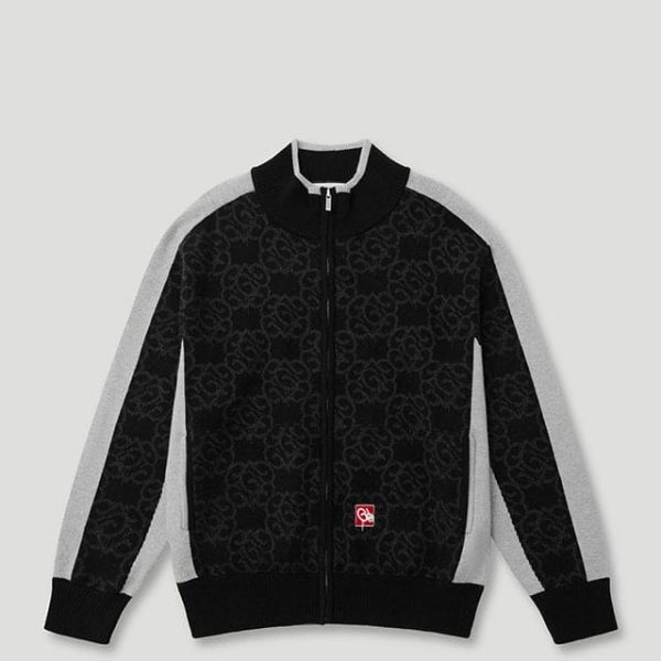 Geedup Mono Knitted Jacquard Zip Jacket Black/Grey